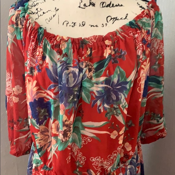 Tropical off the shoulder dress in red - Picture 6 of 8